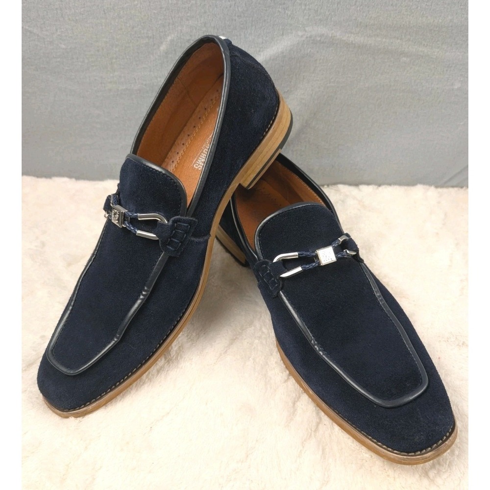 Stacy Adams Mens 9.5 M Navy Blue Loafers 25370-415 Bit Slip On Dress Shoes